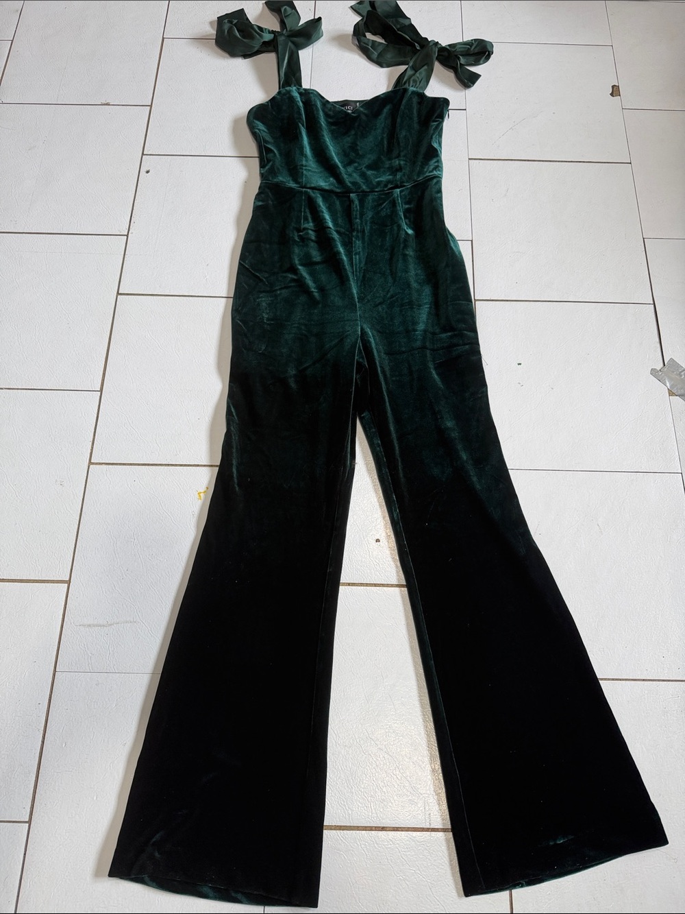 Vici Emerald Green Velvet Tie-Shoulder Jumpsuit CAJA # 1 F